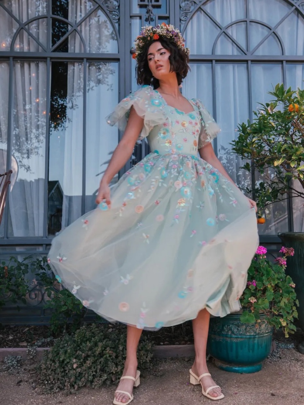 New JessaKae Evangeline tulle sequin midi dress in teal - Picture 4 of 9